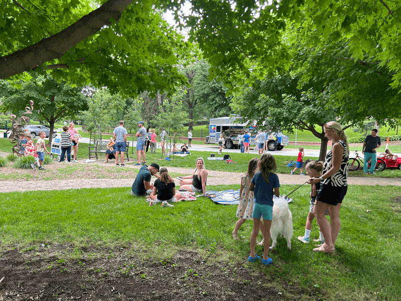 Families, friends, and food trucks sharing the island.
